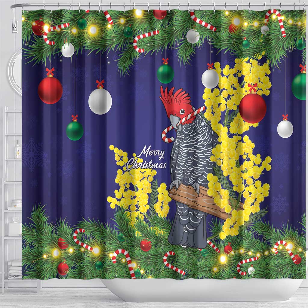 Australia Gang-gang Cockatoo Christmas Shower Curtain Callocephalon Fimbriatum Golden Wattle Blue - Aussie Hoodie