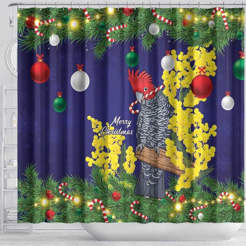 Australia Gang-gang Cockatoo Christmas Shower Curtain Callocephalon Fimbriatum Golden Wattle Blue - Aussie Hoodie