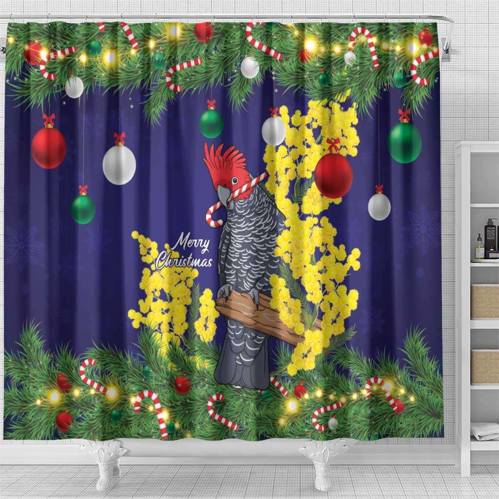 Australia Gang-gang Cockatoo Christmas Shower Curtain Callocephalon Fimbriatum Golden Wattle Blue - Aussie Hoodie