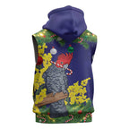 Australia Gang-gang Cockatoo Christmas Sleeveless Hoodie Callocephalon Fimbriatum Golden Wattle Blue - Aussie Hoodie
