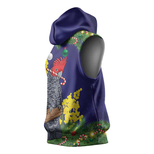 Australia Gang-gang Cockatoo Christmas Sleeveless Hoodie Callocephalon Fimbriatum Golden Wattle Blue - Aussie Hoodie
