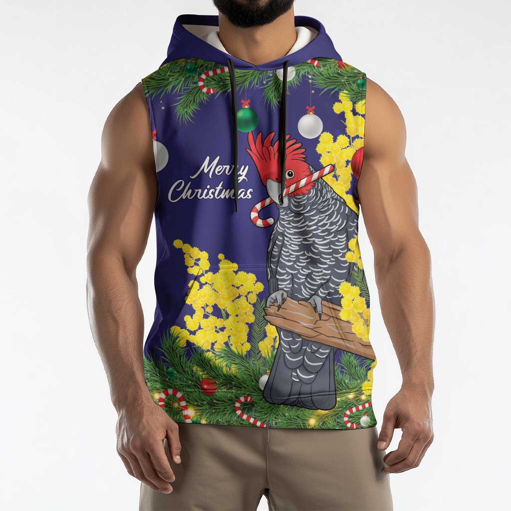 Australia Gang-gang Cockatoo Christmas Sleeveless Hoodie Callocephalon Fimbriatum Golden Wattle Blue - Aussie Hoodie