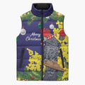 Australia Gang-gang Cockatoo Christmas Sleeveless Puffer Jacket Callocephalon Fimbriatum Golden Wattle Blue - Aussie Hoodie
