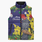 Australia Gang-gang Cockatoo Christmas Sleeveless Puffer Jacket Callocephalon Fimbriatum Golden Wattle Blue - Aussie Hoodie
