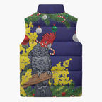 Australia Gang-gang Cockatoo Christmas Sleeveless Puffer Jacket Callocephalon Fimbriatum Golden Wattle Blue - Aussie Hoodie