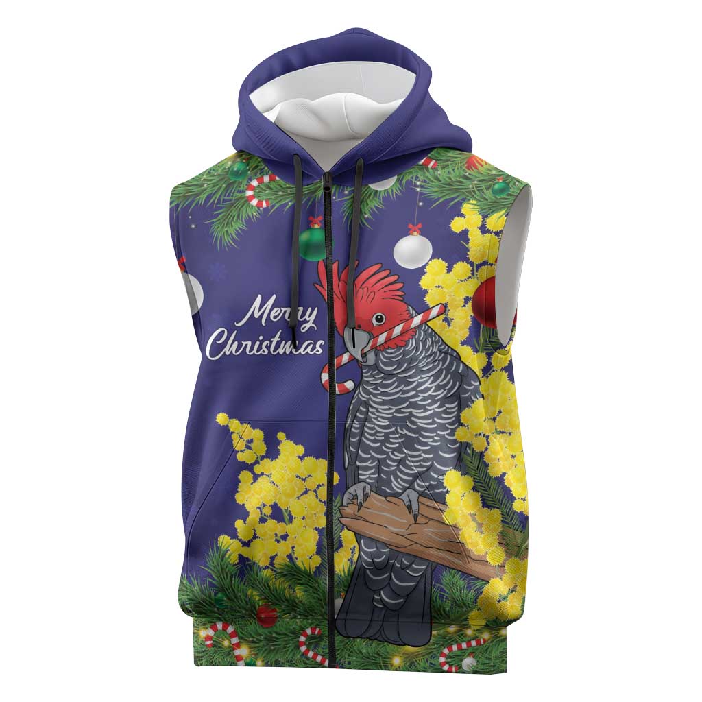 Australia Gang-gang Cockatoo Christmas Sleeveless Zip Hoodie Callocephalon Fimbriatum Golden Wattle Blue LT14