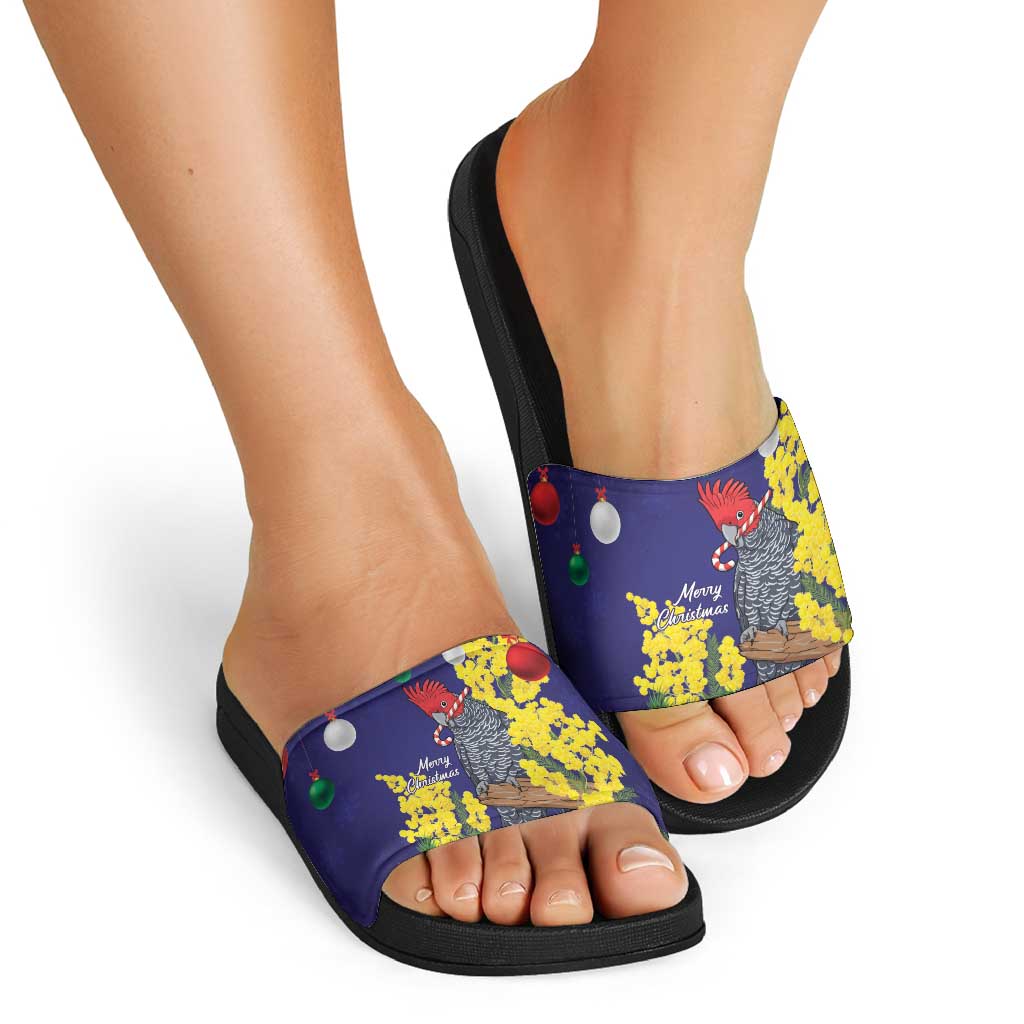 Australia Gang-gang Cockatoo Christmas Slide Sandals Callocephalon Fimbriatum Golden Wattle Blue - Aussie Hoodie