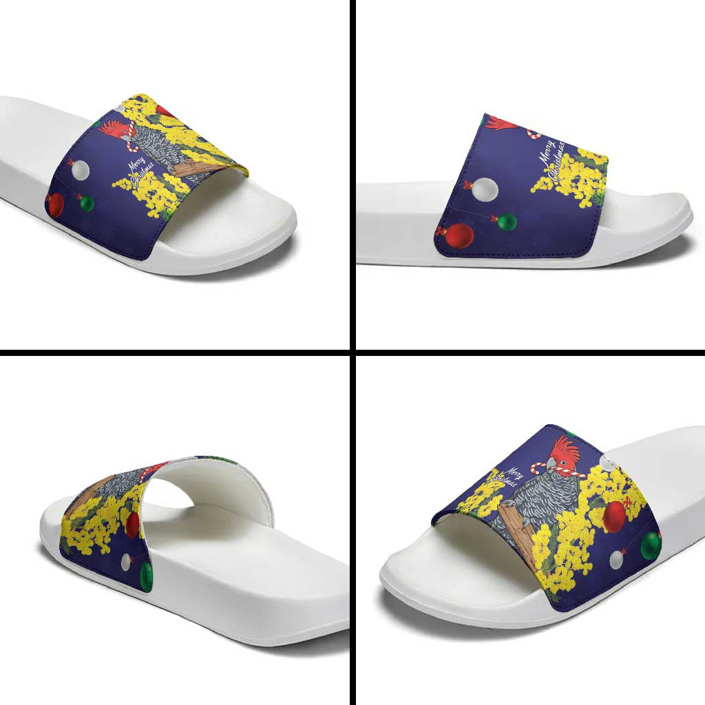 Australia Gang-gang Cockatoo Christmas Slide Sandals Callocephalon Fimbriatum Golden Wattle Blue - Aussie Hoodie