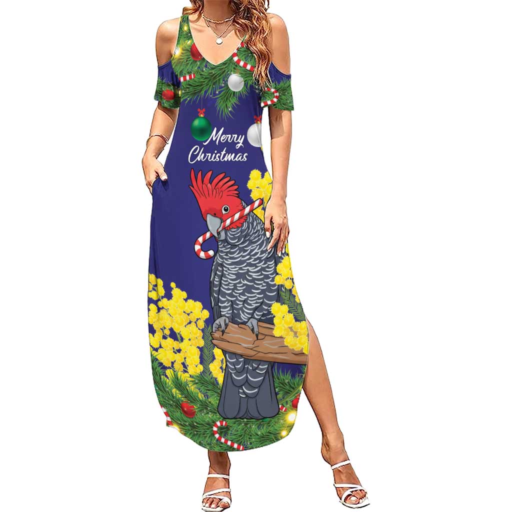 Australia Gang-gang Cockatoo Christmas Summer Maxi Dress Callocephalon Fimbriatum Golden Wattle Blue - Aussie Hoodie