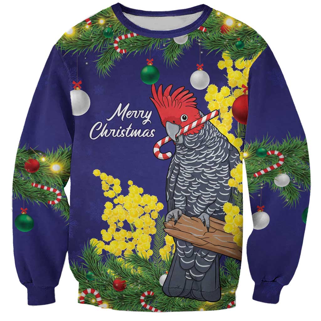 Australia Gang-gang Cockatoo Christmas Sweatshirt Callocephalon Fimbriatum Golden Wattle Blue - Aussie Hoodie