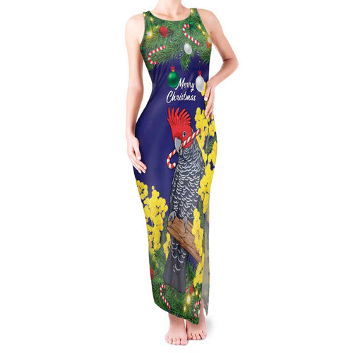 Australia Gang-gang Cockatoo Christmas Tank Maxi Dress Callocephalon Fimbriatum Golden Wattle Blue - Aussie Hoodie