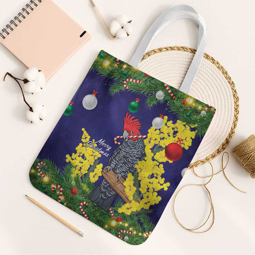 Australia Gang-gang Cockatoo Christmas Tote Bag Callocephalon Fimbriatum Golden Wattle Blue - Aussie Hoodie