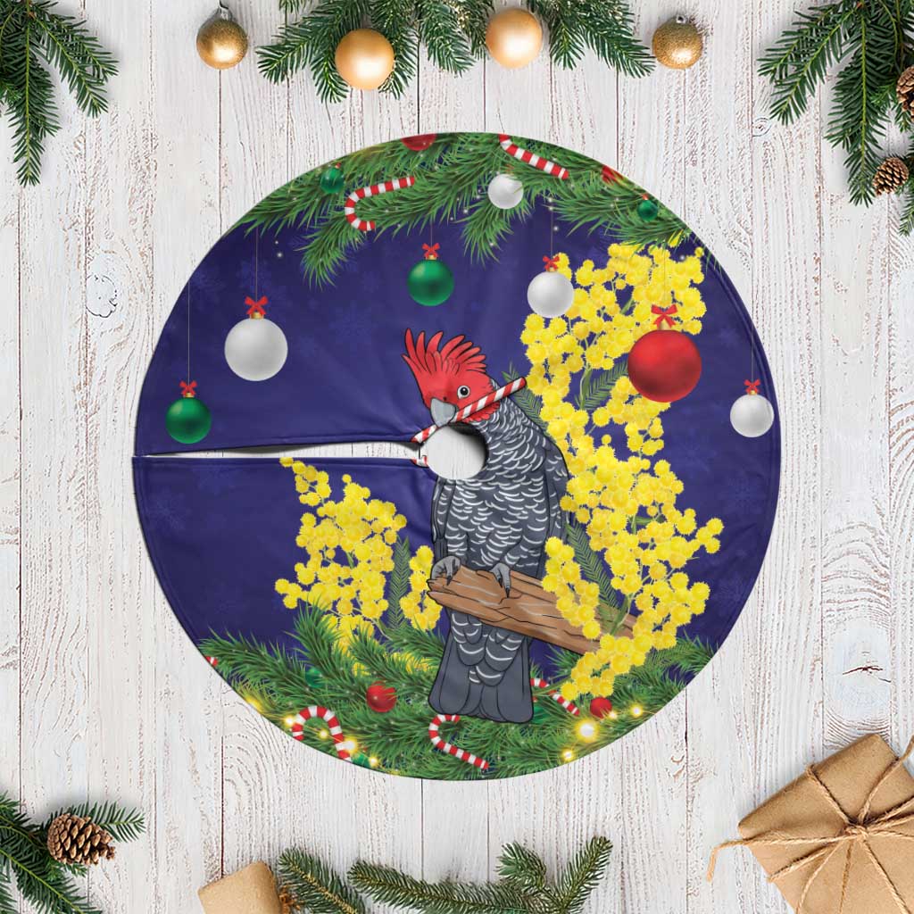 Australia Gang-gang Cockatoo Christmas Tree Skirt Callocephalon Fimbriatum Golden Wattle Blue - Aussie Hoodie