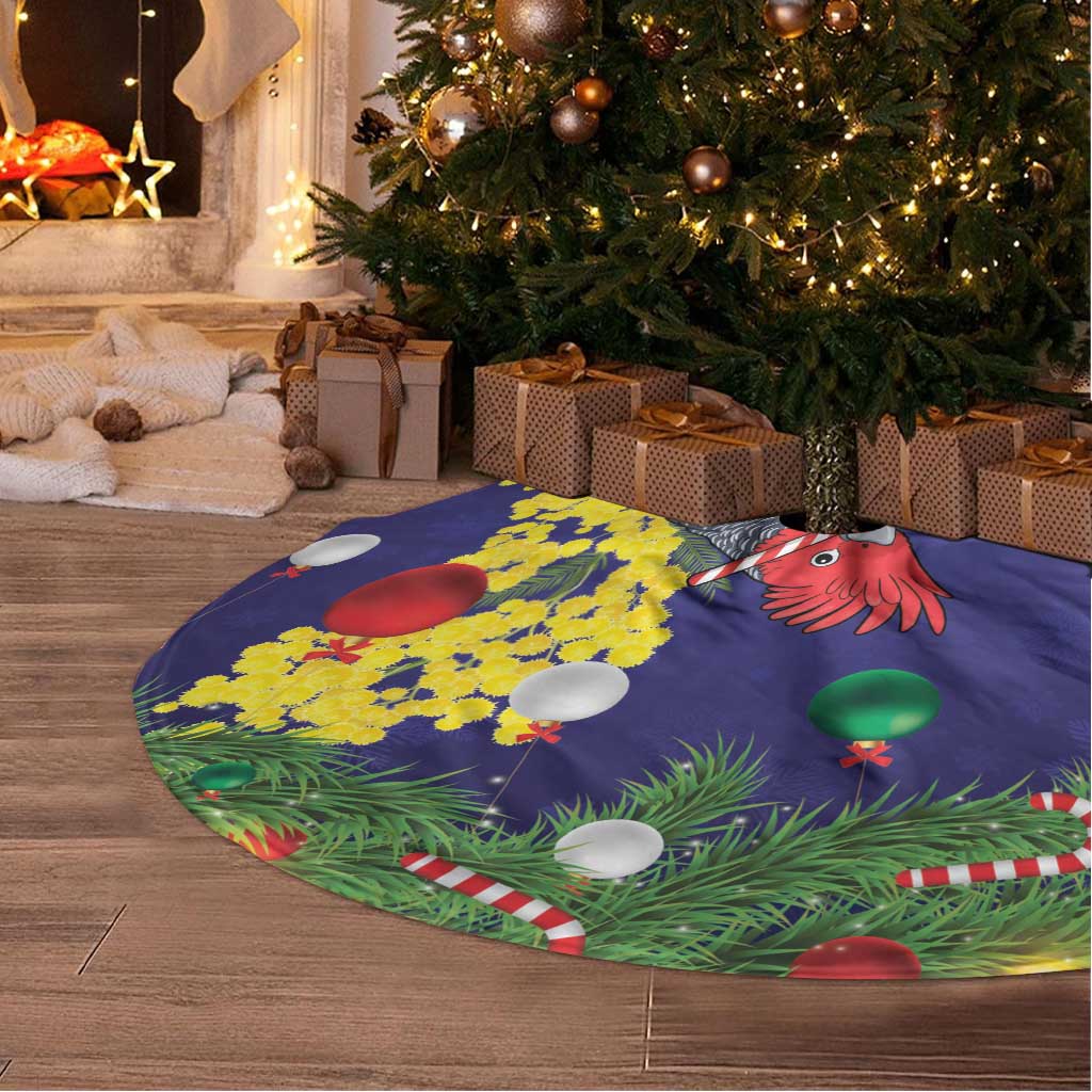Australia Gang-gang Cockatoo Christmas Tree Skirt Callocephalon Fimbriatum Golden Wattle Blue - Aussie Hoodie