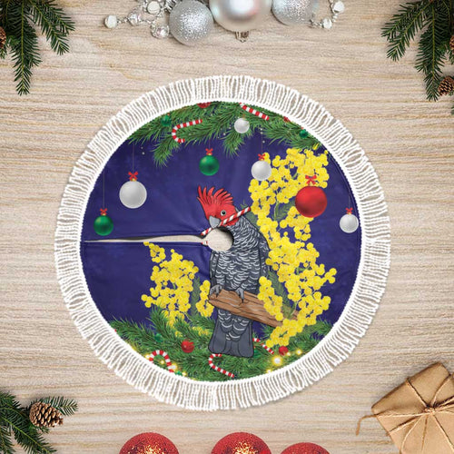 Australia Gang-gang Cockatoo Christmas Tree Skirt Callocephalon Fimbriatum Golden Wattle Blue - Aussie Hoodie