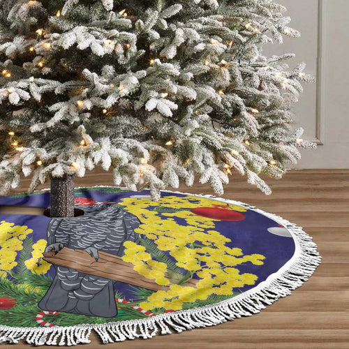 Australia Gang-gang Cockatoo Christmas Tree Skirt Callocephalon Fimbriatum Golden Wattle Blue - Aussie Hoodie