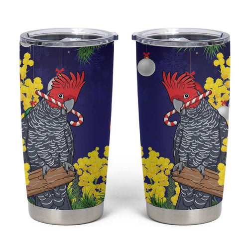 Australia Gang-gang Cockatoo Christmas Tumbler Cup Callocephalon Fimbriatum Golden Wattle Blue - Aussie Hoodie