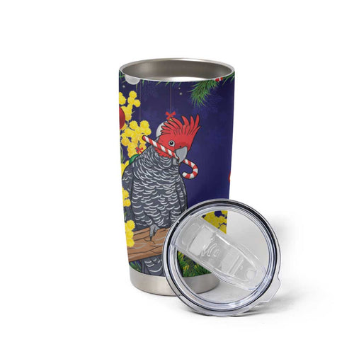 Australia Gang-gang Cockatoo Christmas Tumbler Cup Callocephalon Fimbriatum Golden Wattle Blue - Aussie Hoodie