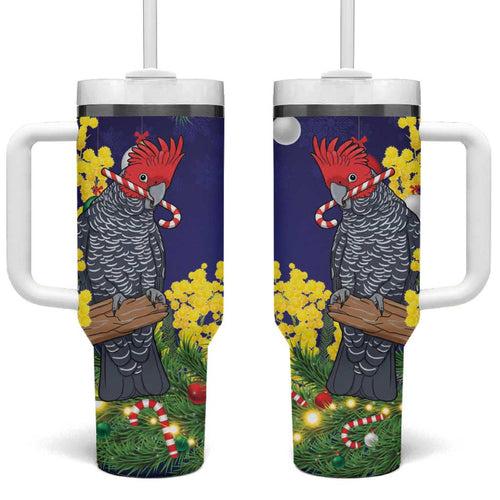 Australia Gang-gang Cockatoo Christmas Tumbler With Handle Callocephalon Fimbriatum Golden Wattle Blue - Aussie Hoodie
