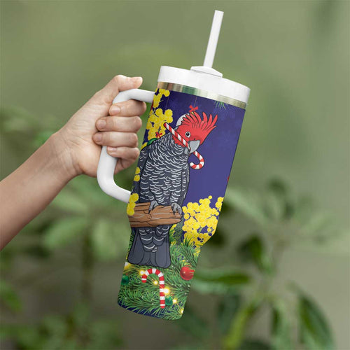 Australia Gang-gang Cockatoo Christmas Tumbler With Handle Callocephalon Fimbriatum Golden Wattle Blue - Aussie Hoodie