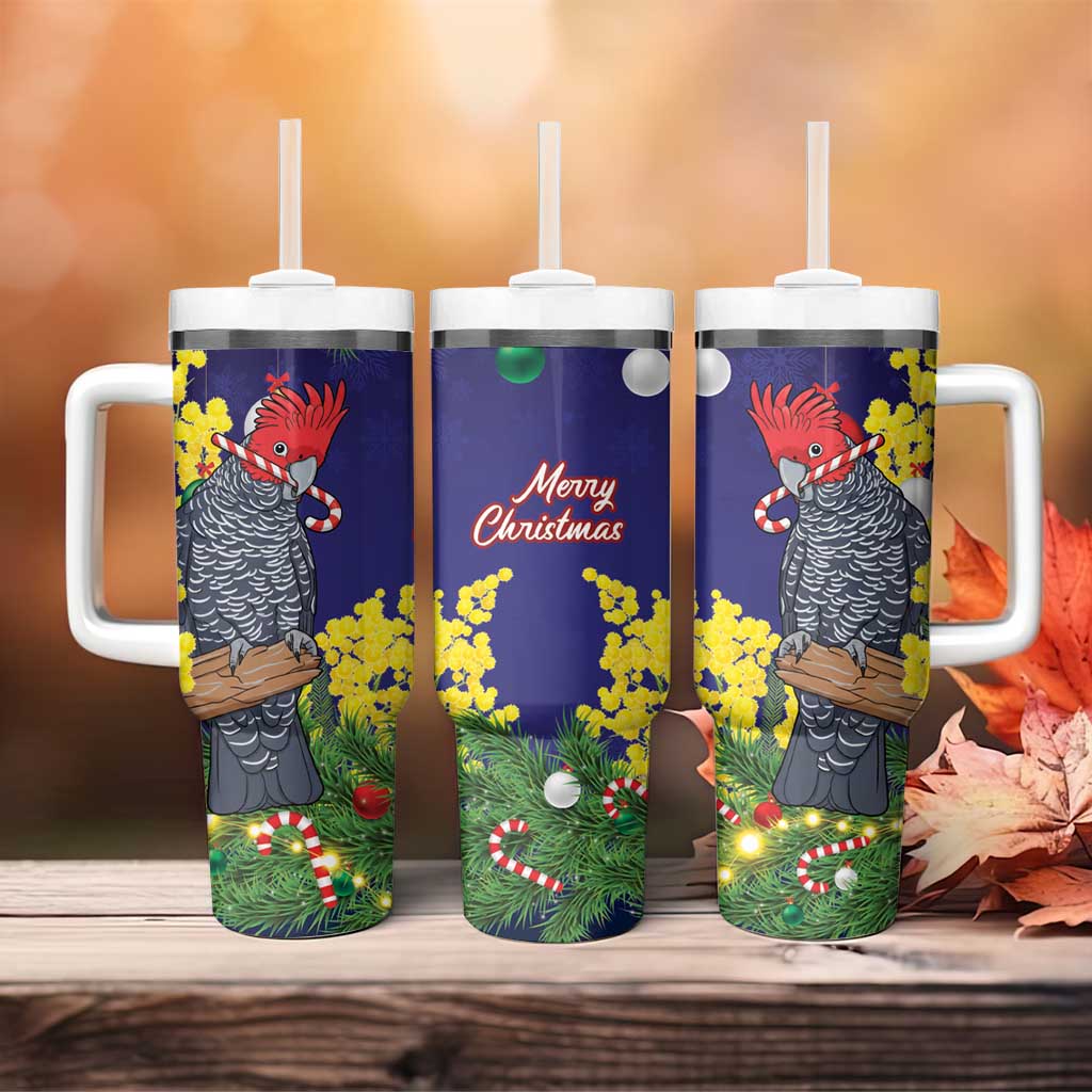 Australia Gang-gang Cockatoo Christmas Tumbler With Handle Callocephalon Fimbriatum Golden Wattle Blue - Aussie Hoodie