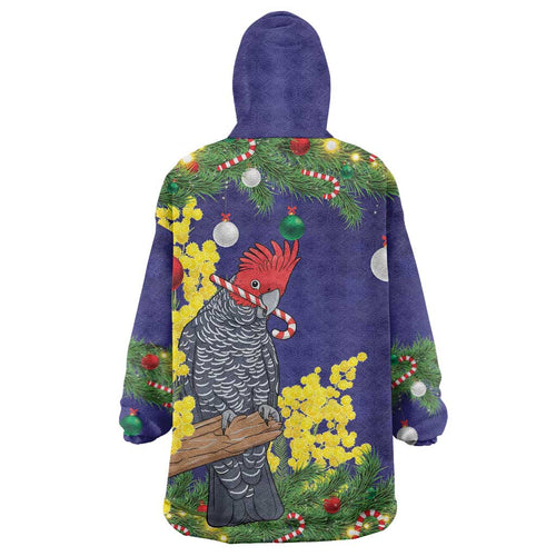 Australia Gang-gang Cockatoo Christmas Wearable Blanket Hoodie Callocephalon Fimbriatum Golden Wattle Blue - Aussie Hoodie