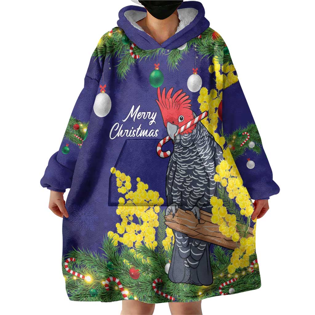 Australia Gang-gang Cockatoo Christmas Wearable Blanket Hoodie Callocephalon Fimbriatum Golden Wattle Blue - Aussie Hoodie