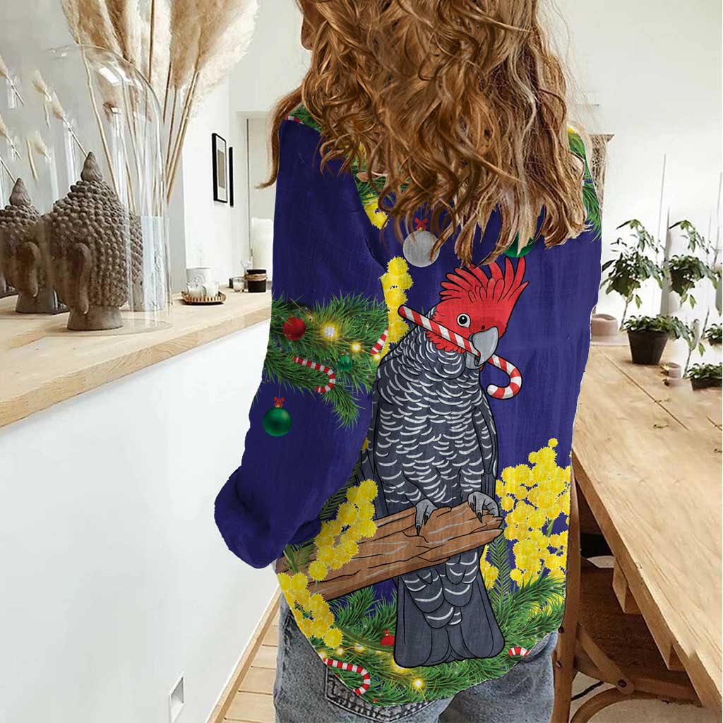Australia Gang-gang Cockatoo Christmas Women Casual Shirt Callocephalon Fimbriatum Golden Wattle Blue - Aussie Hoodie