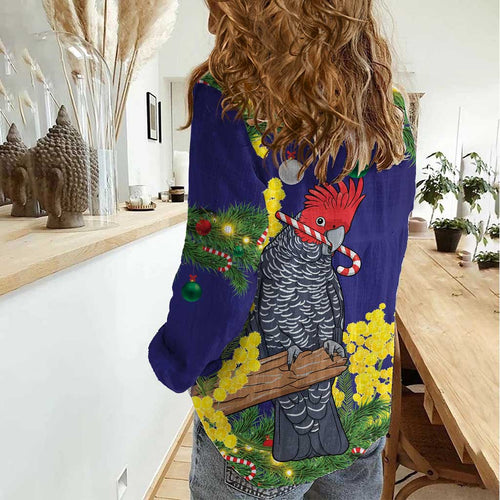 Australia Gang-gang Cockatoo Christmas Women Casual Shirt Callocephalon Fimbriatum Golden Wattle Blue - Aussie Hoodie