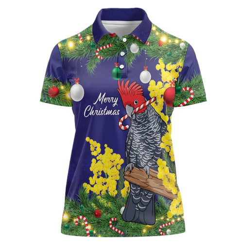 Australia Gang-gang Cockatoo Christmas Women Polo Shirt Callocephalon Fimbriatum Golden Wattle Blue - Aussie Hoodie