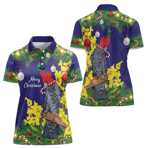 Australia Gang-gang Cockatoo Christmas Women Polo Shirt Callocephalon Fimbriatum Golden Wattle Blue - Aussie Hoodie