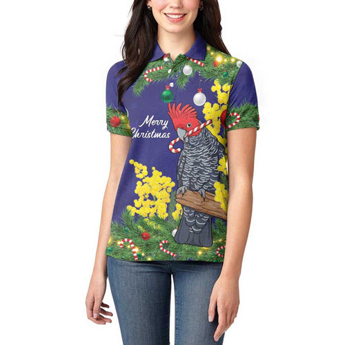 Australia Gang-gang Cockatoo Christmas Women Polo Shirt Callocephalon Fimbriatum Golden Wattle Blue - Aussie Hoodie