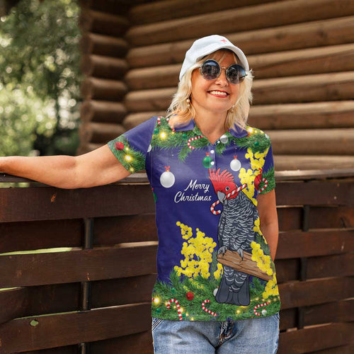 Australia Gang-gang Cockatoo Christmas Women Polo Shirt Callocephalon Fimbriatum Golden Wattle Blue - Aussie Hoodie