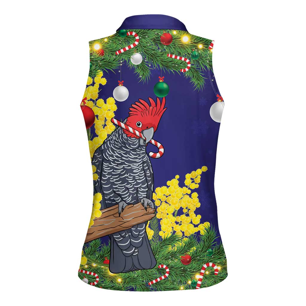 Australia Gang-gang Cockatoo Christmas Women Sleeveless Polo Shirt Callocephalon Fimbriatum Golden Wattle Blue - Aussie Hoodie