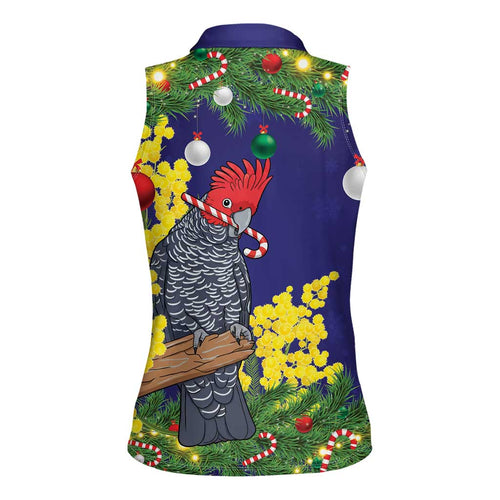 Australia Gang-gang Cockatoo Christmas Women Sleeveless Polo Shirt Callocephalon Fimbriatum Golden Wattle Blue - Aussie Hoodie