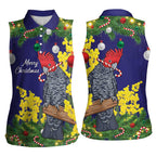 Australia Gang-gang Cockatoo Christmas Women Sleeveless Polo Shirt Callocephalon Fimbriatum Golden Wattle Blue - Aussie Hoodie