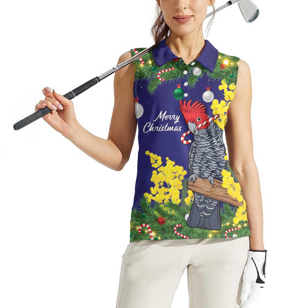Australia Gang-gang Cockatoo Christmas Women Sleeveless Polo Shirt Callocephalon Fimbriatum Golden Wattle Blue - Aussie Hoodie