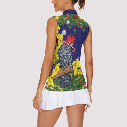 Australia Gang-gang Cockatoo Christmas Women Sleeveless Polo Shirt Callocephalon Fimbriatum Golden Wattle Blue - Aussie Hoodie