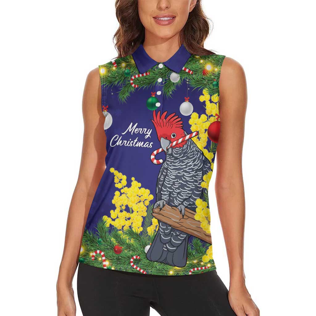 Australia Gang-gang Cockatoo Christmas Women Sleeveless Polo Shirt Callocephalon Fimbriatum Golden Wattle Blue - Aussie Hoodie