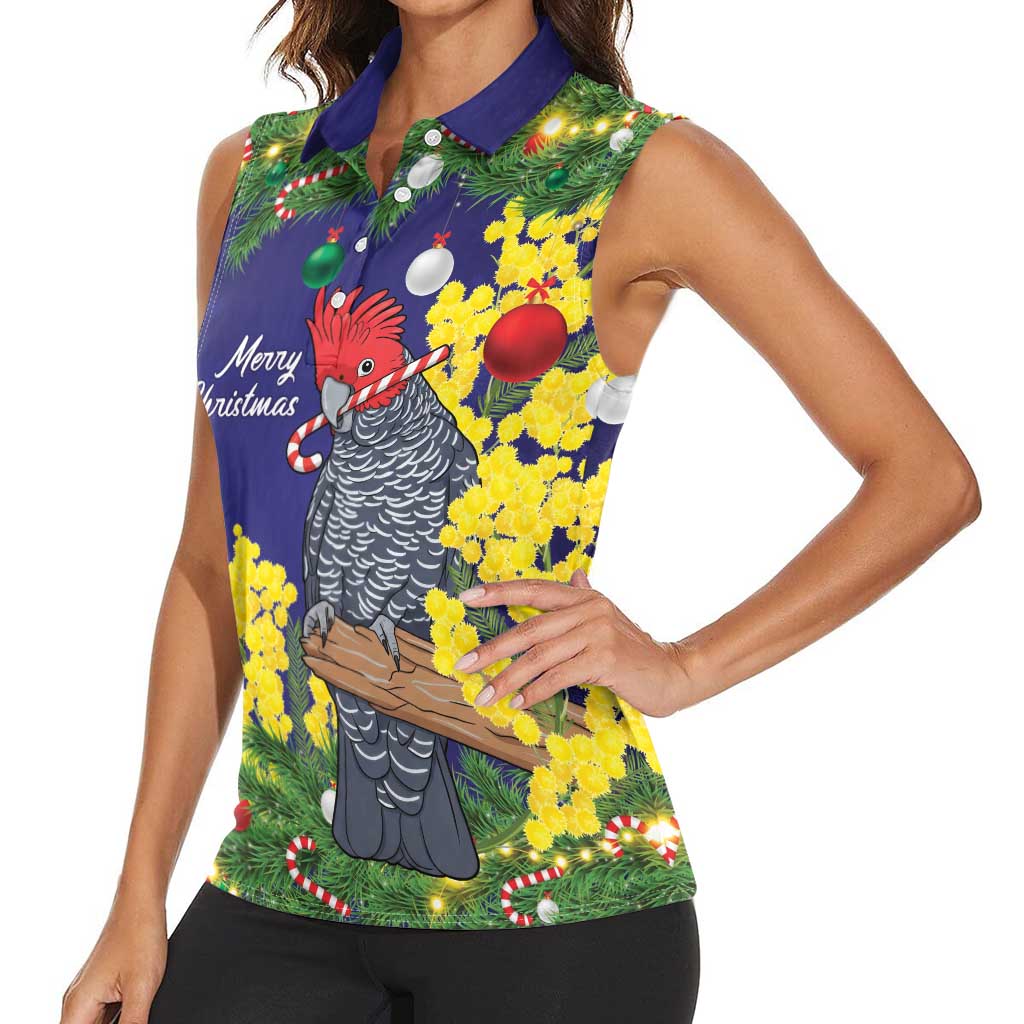 Australia Gang-gang Cockatoo Christmas Women Sleeveless Polo Shirt Callocephalon Fimbriatum Golden Wattle Blue - Aussie Hoodie