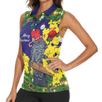 Australia Gang-gang Cockatoo Christmas Women Sleeveless Polo Shirt Callocephalon Fimbriatum Golden Wattle Blue - Aussie Hoodie