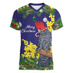 Australia Gang-gang Cockatoo Christmas Women V-Neck T-Shirt Callocephalon Fimbriatum Golden Wattle Blue - Aussie Hoodie