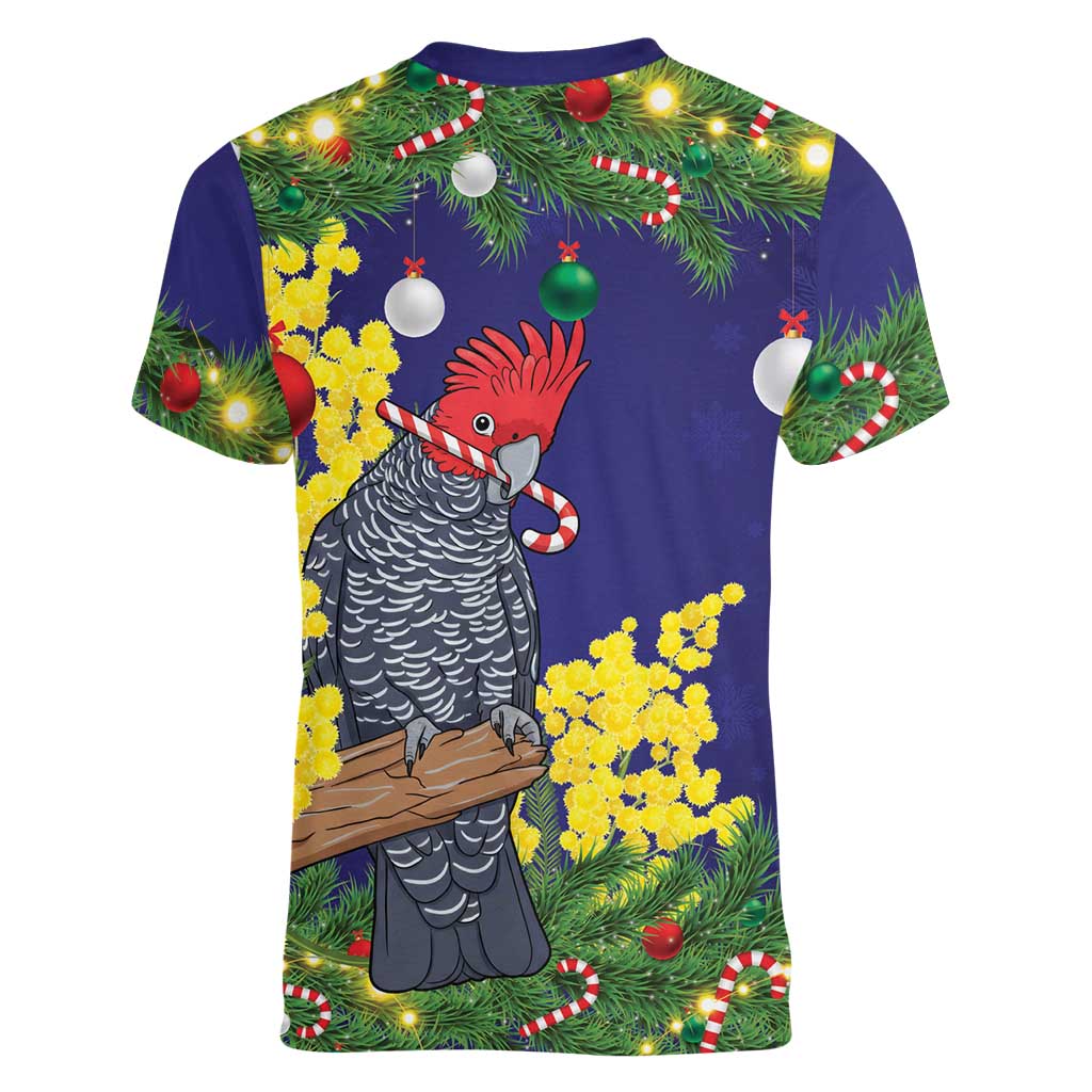 Australia Gang-gang Cockatoo Christmas Women V-Neck T-Shirt Callocephalon Fimbriatum Golden Wattle Blue - Aussie Hoodie