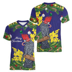 Australia Gang-gang Cockatoo Christmas Women V-Neck T-Shirt Callocephalon Fimbriatum Golden Wattle Blue - Aussie Hoodie