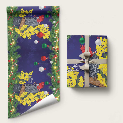 Australia Gang-gang Cockatoo Christmas Wrapping Paper Callocephalon Fimbriatum Golden Wattle Blue - Aussie Hoodie