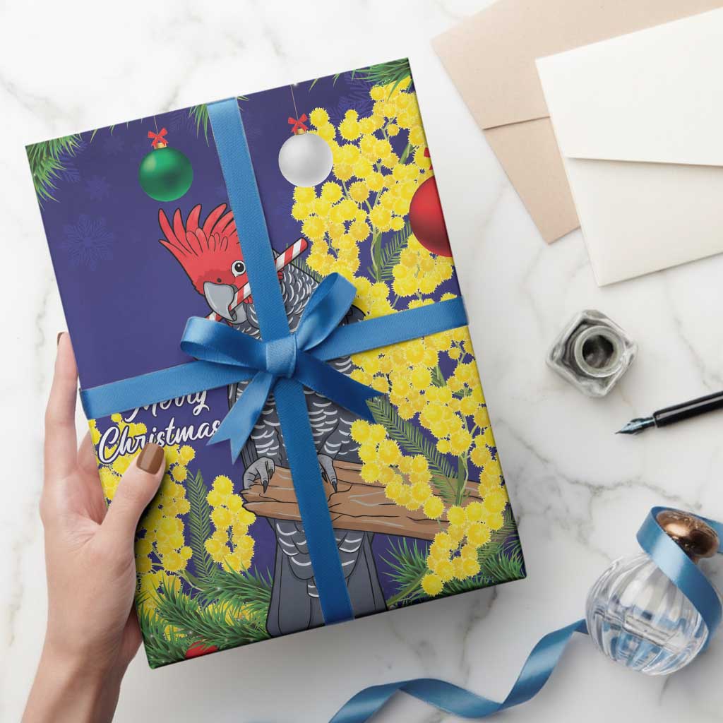 Australia Gang-gang Cockatoo Christmas Wrapping Paper Callocephalon Fimbriatum Golden Wattle Blue - Aussie Hoodie