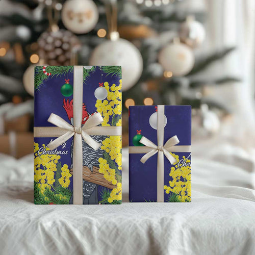 Australia Gang-gang Cockatoo Christmas Wrapping Paper Callocephalon Fimbriatum Golden Wattle Blue - Aussie Hoodie