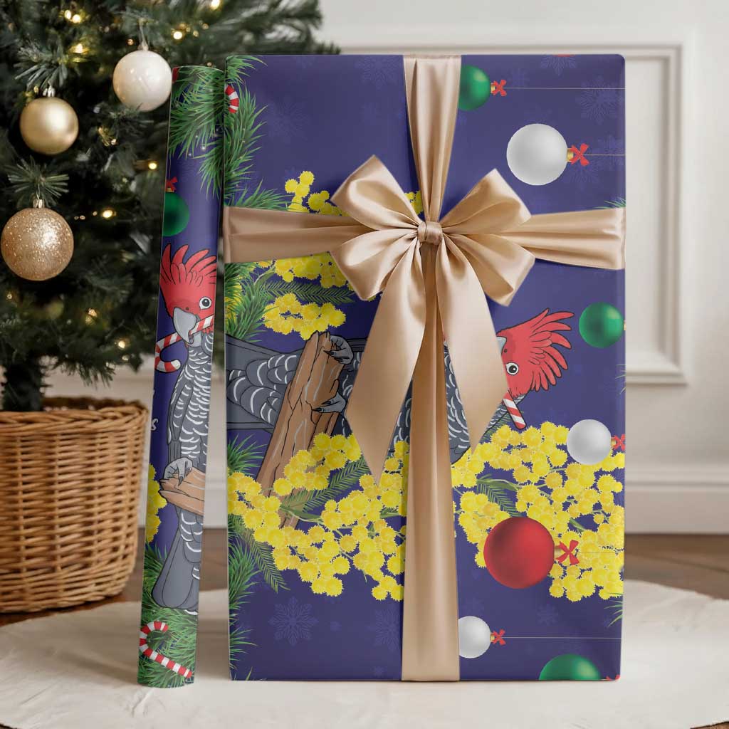 Australia Gang-gang Cockatoo Christmas Wrapping Paper Callocephalon Fimbriatum Golden Wattle Blue - Aussie Hoodie