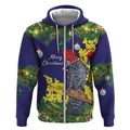 Australia Gang-gang Cockatoo Christmas Zip Hoodie Callocephalon Fimbriatum Golden Wattle Blue - Aussie Hoodie