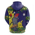 Australia Gang-gang Cockatoo Christmas Zip Hoodie Callocephalon Fimbriatum Golden Wattle Blue - Aussie Hoodie